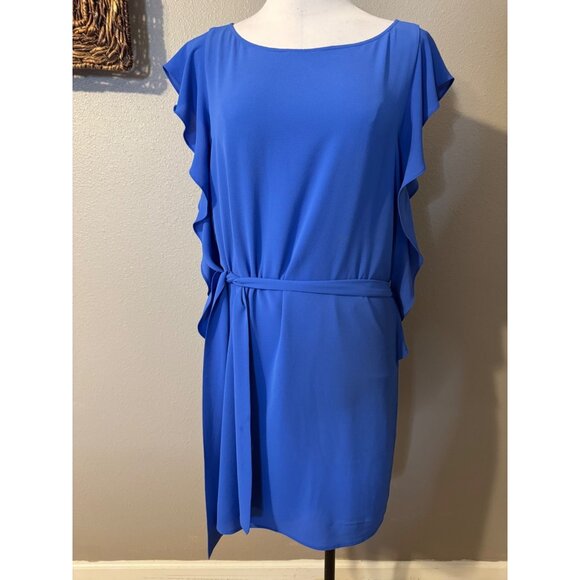 Michael KORS Dress PM Petite Medium Tide Blue Flutter Sleeve Belted $125 - Picture 9 of 14